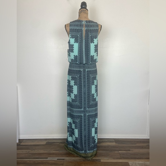 London Time Boho Tribal Print Maxi Dress Size 8 Aqua Soft Knit Sleeveless NWT - Picture 3 of 13